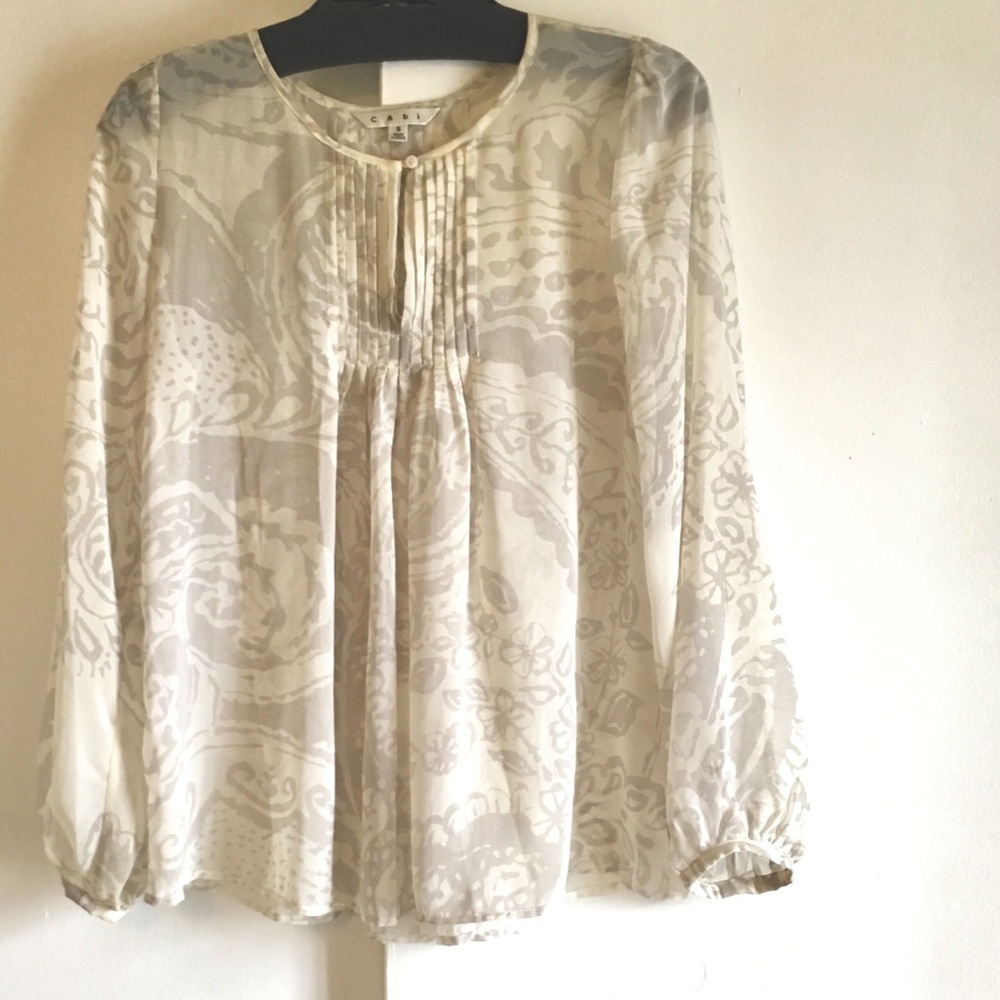 CAbi Pleated Peasant Pin-tuck Blouse